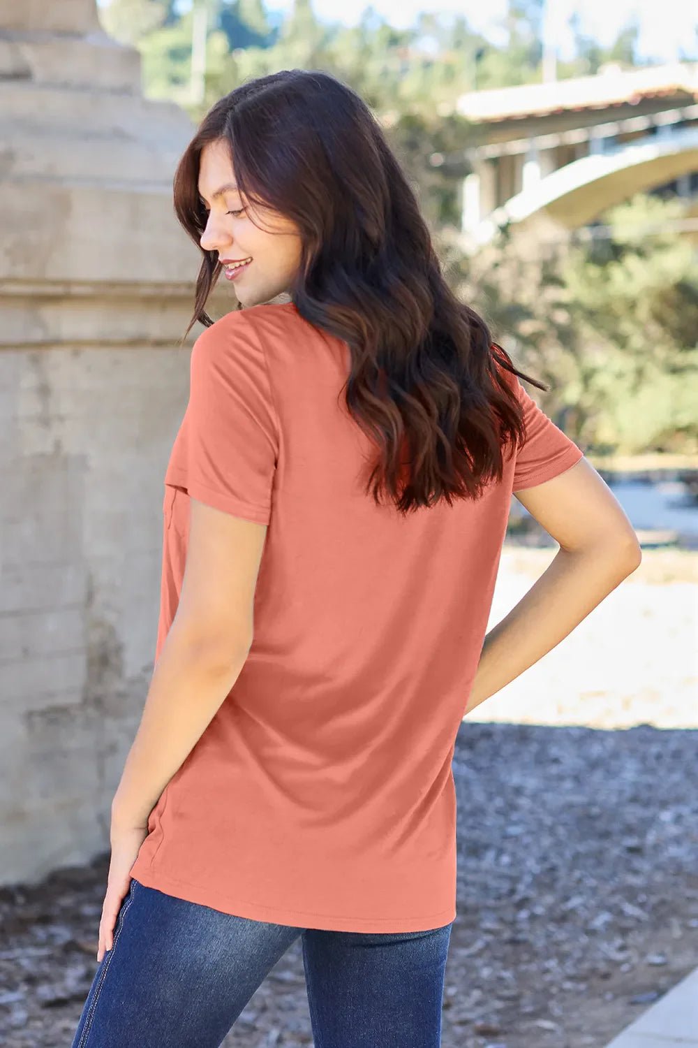 Basic Bae Bamboo Full Size V - Neck Short Sleeve T-Shirt – Watermelon pink by Simply Love
