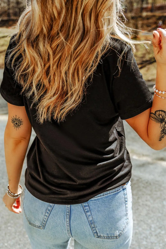 Embroidered Round Neck Short Sleeve T-Shirt