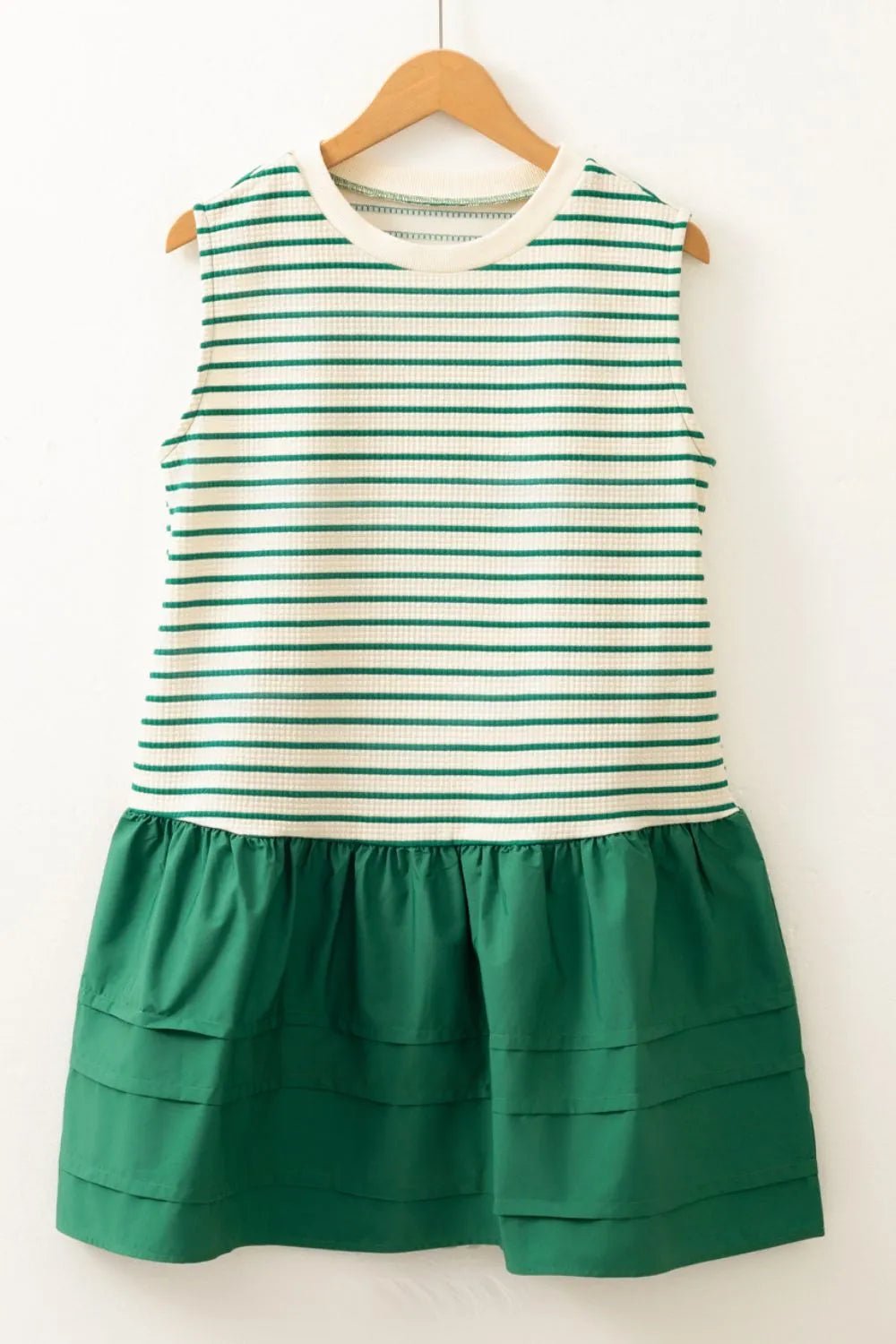 Stripe Woven Sleeveless Mini Dress – Dark Green by Simply Love