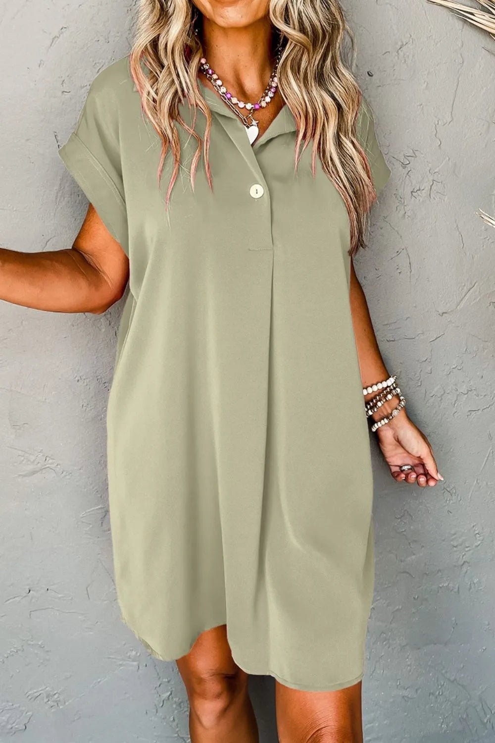 Collared Neck Short Sleeve Mini Dress – Sage by Simply Love
