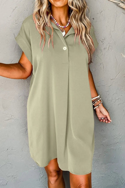 Collared Neck Short Sleeve Mini Dress – Sage by Simply Love