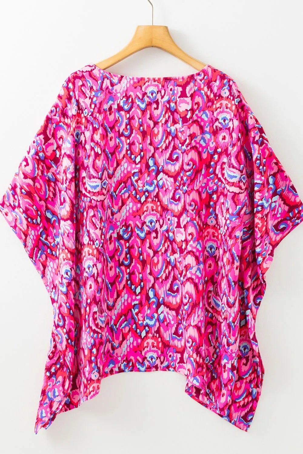Abstract Print V Neck Half Sleeve Loose Fit Blouse – Fuchsia Pink by Simply Love