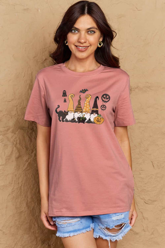 Simply Love Full Size Halloween Theme Graphic Cotton Tee – Dusty Pink by Simply Love