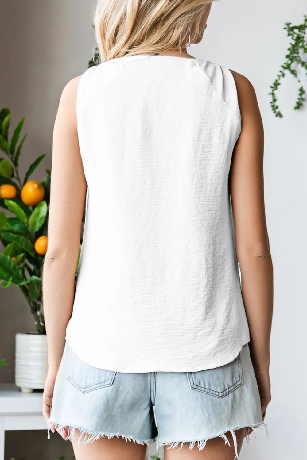 V Neck Knotted Shoulder Vest – White by Simply Love