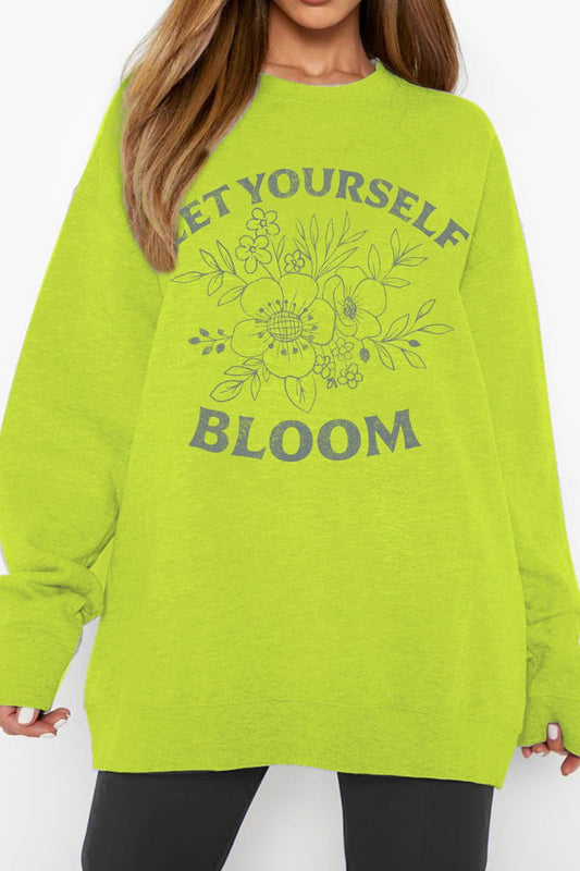 Simply Love Full Size LET YOURSELF BLOOM Graphic Sweatshirt – Lime by Simply Love