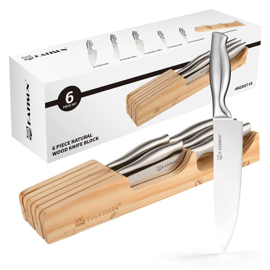 KATISUN 6PC Kitchen Knife Set – With Drawer Organizer Block | Chef’s Stainless Steel Essentials – Kitchen tool by SbrTnHomes