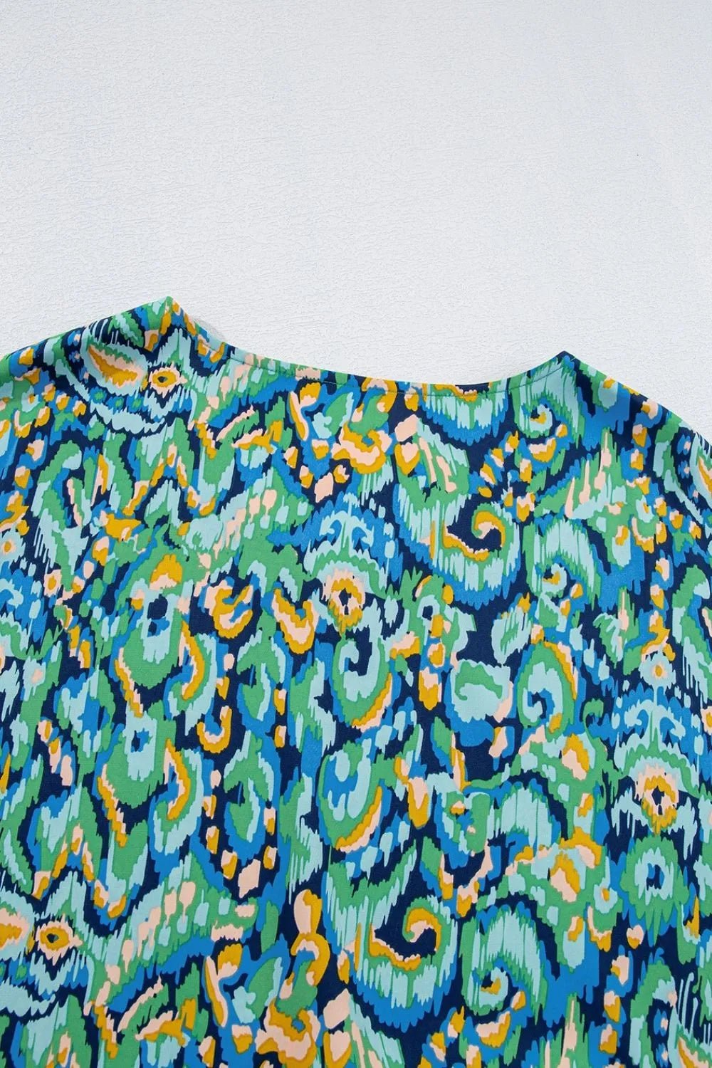 Abstract Print V Neck Half Sleeve Loose Fit Blouse – Turquoise by Simply Love