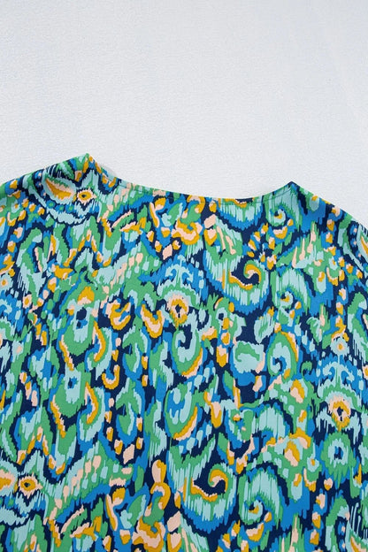 Abstract Print V Neck Half Sleeve Loose Fit Blouse – Turquoise by Simply Love