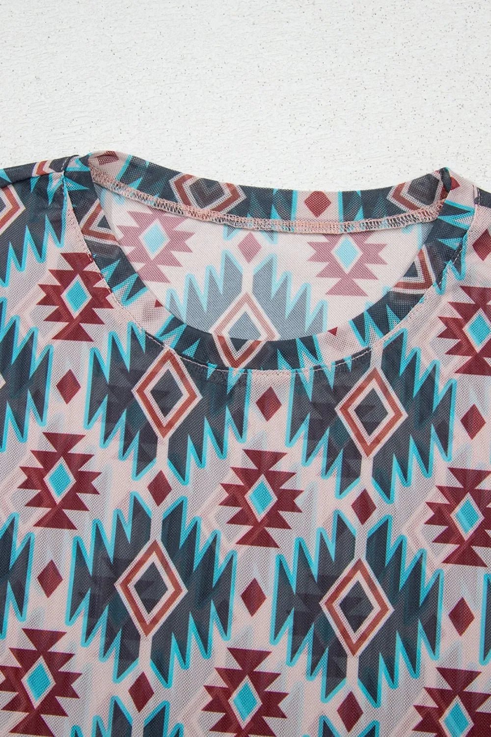 Western Aztec Print Mesh Slim T Shirt – Floral by Simply Love