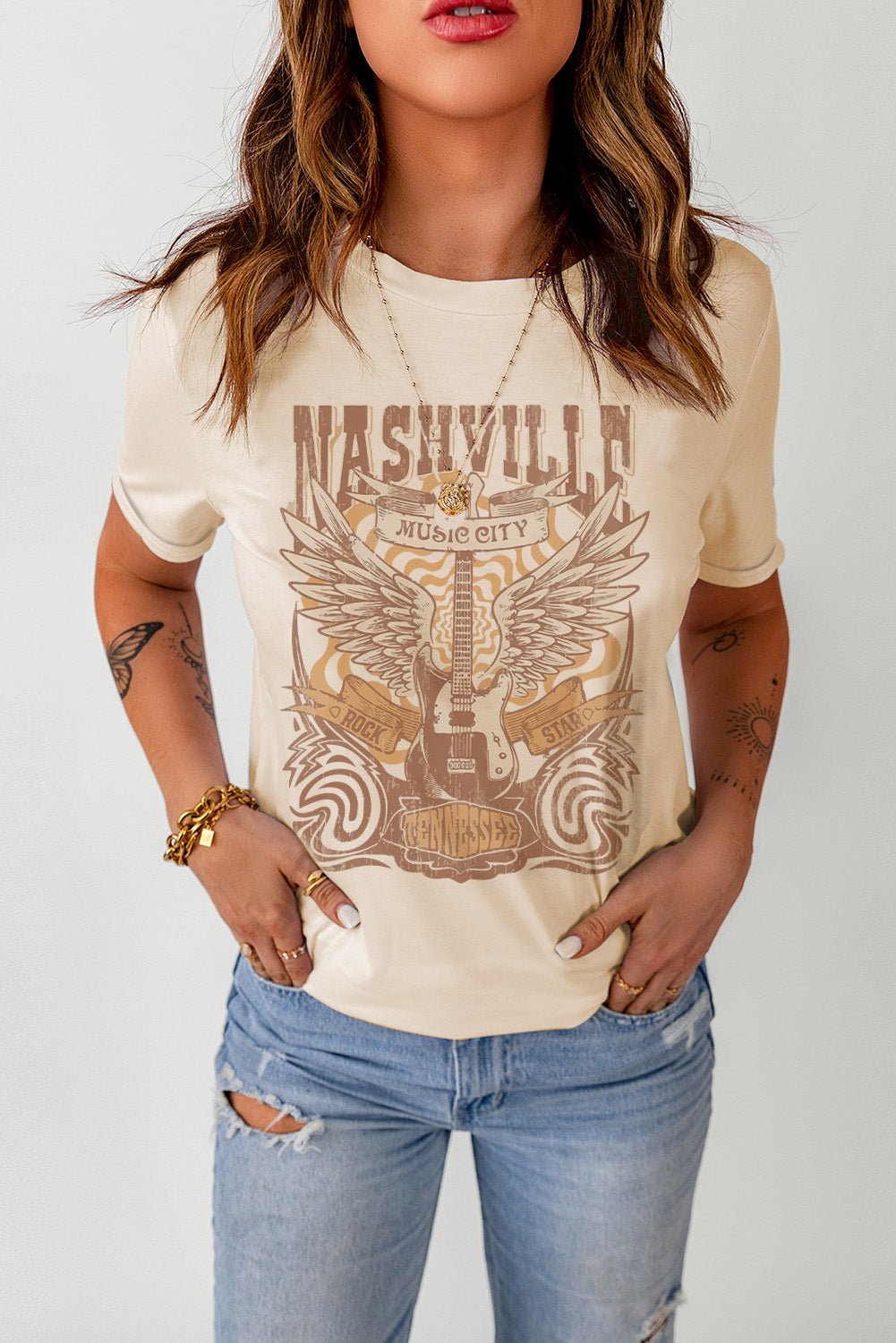 Western Graphic Round Neck T-Shirt – Khaki by Simply Love