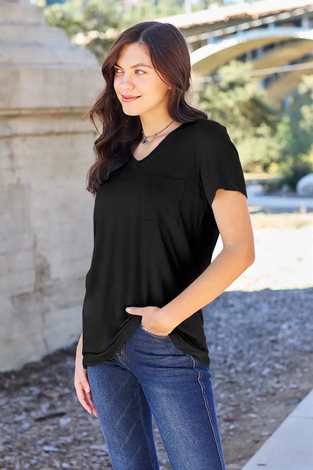 Basic Bae Bamboo Full Size V - Neck Short Sleeve T-Shirt – Black by Simply Love