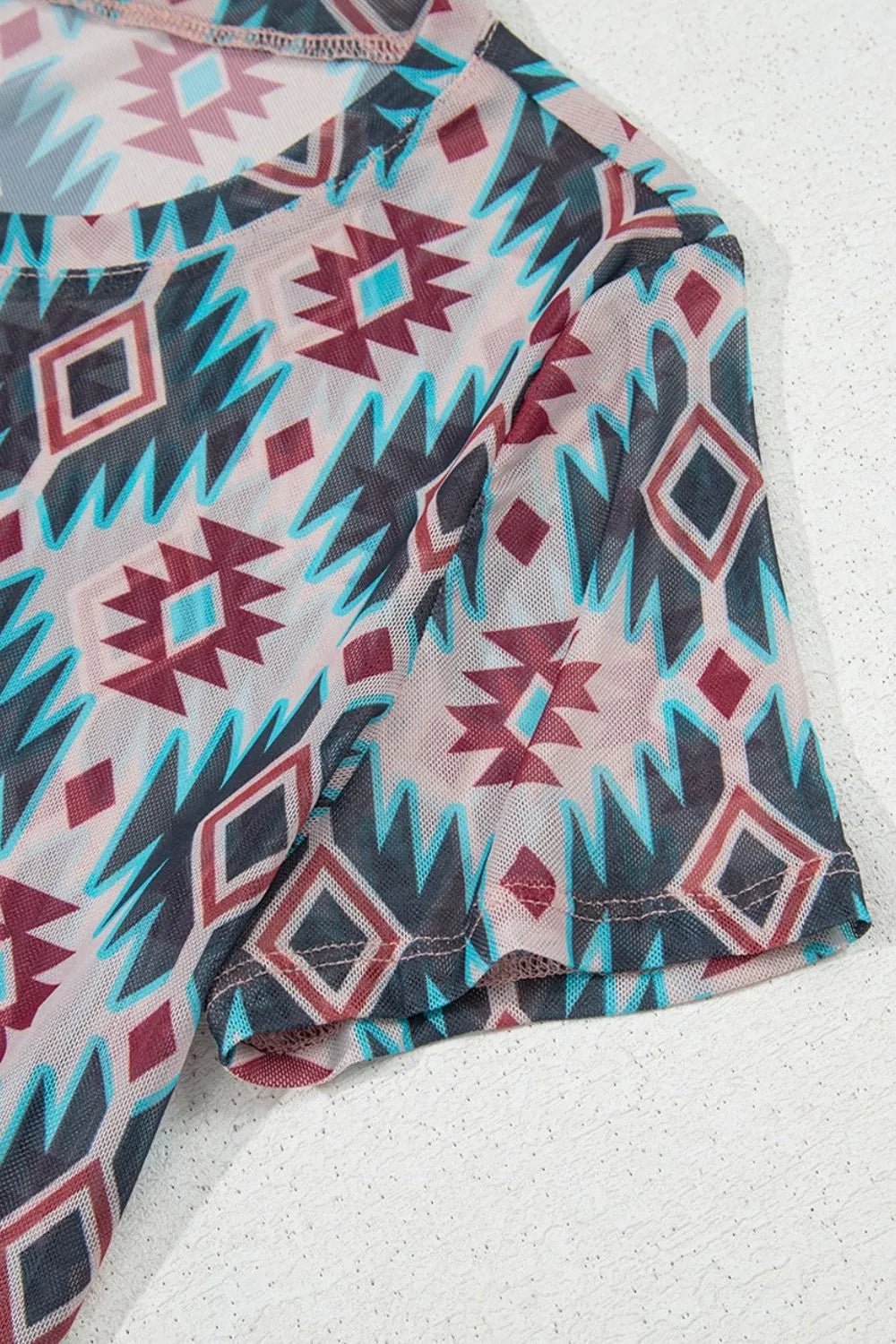 Western Aztec Print Mesh Slim T Shirt – Floral by Simply Love