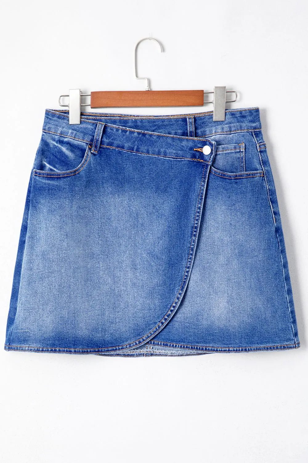 Wrapped Crossed Waist Denim Mini Skirt – Medium by Simply Love