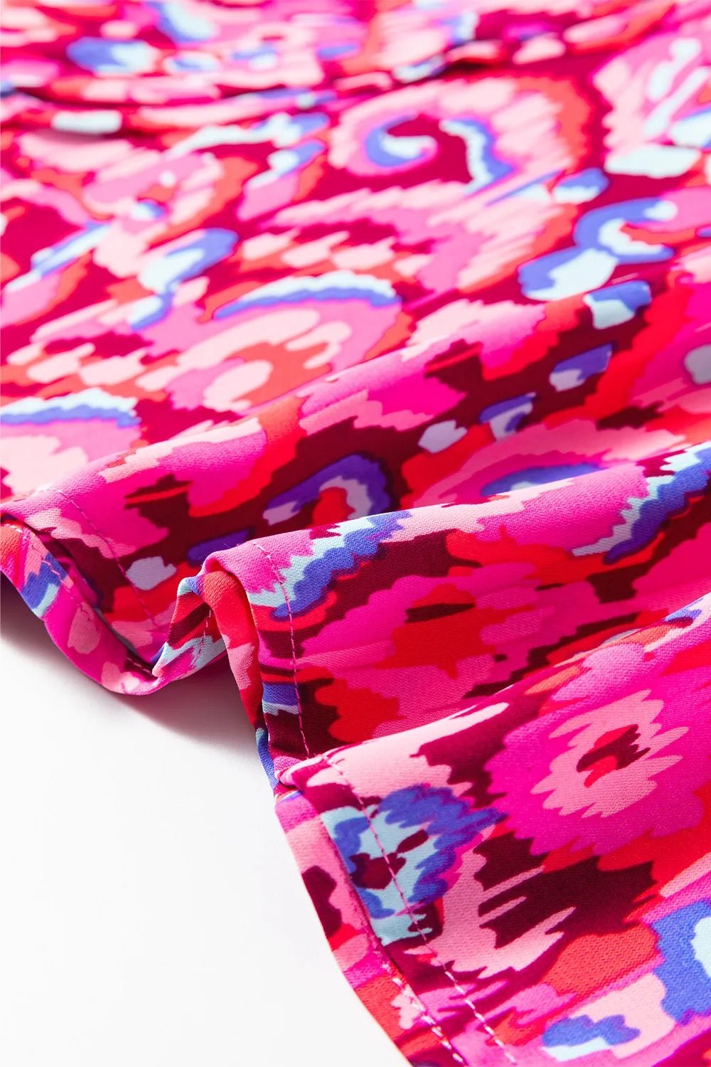 Abstract Print V Neck Half Sleeve Loose Fit Blouse – Fuchsia Pink by Simply Love