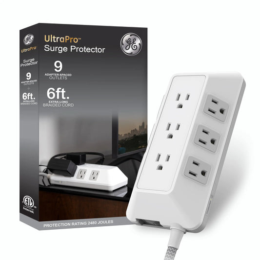 Ge - Ultrapro - 9 - Outlet - Surge - Protector - Power - Strip - 6 - Ft - Braided - Extension - Cord - Multi - Plug - Outlet - Extender - Adapter - Spaced - Flat - Plug - For - Home - Office - Dorm - 2480 - Joules - White - 82596 | Shop Sbrtn Homes – 9 Outlet | 6 Ft electrioncs by SbrTnHomes