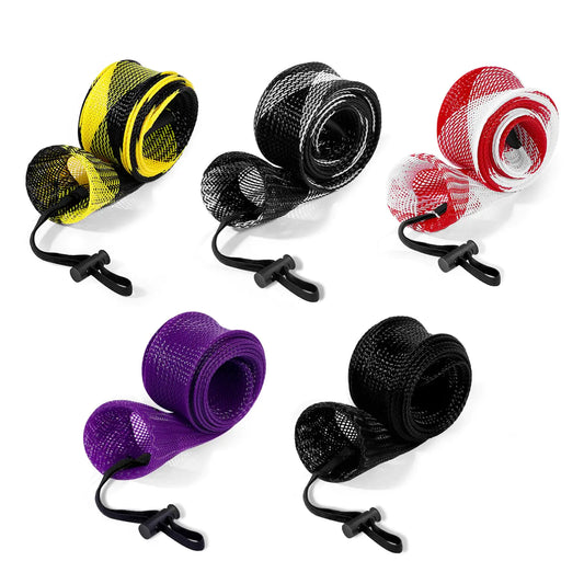 Colorful 5-pack fishing rod covers with elastic lanyards – protective sleeves for 6.6 to 7.2 ft rods