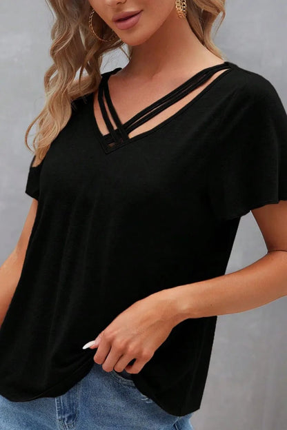 V - Neck Short Sleeve T-Shirt – Black by Simply Love