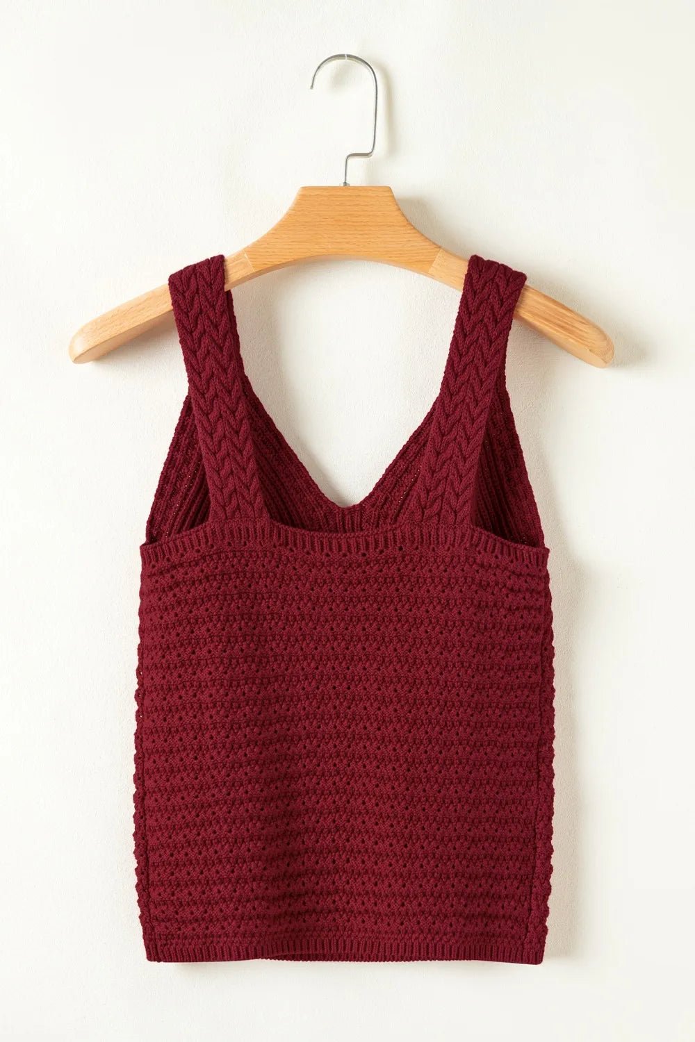 Cable Knit Pointelle Slim Fit V Neck Sweater Vest – Burgundy by Simply Love