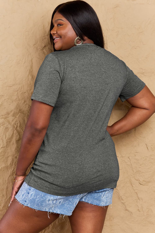 Simply Love Full Size MAY YOU STAY IN GOOD SPIRITS Graphic Cotton T-Shirt – Charcoal by Simply Love