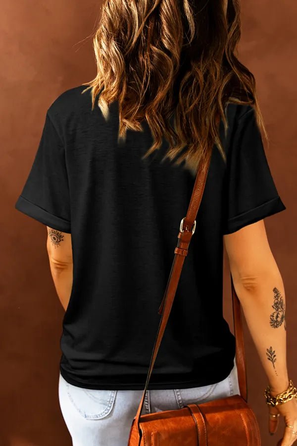 Bull Head Embroidered Round Neck T Shirt – Black by Simply Love