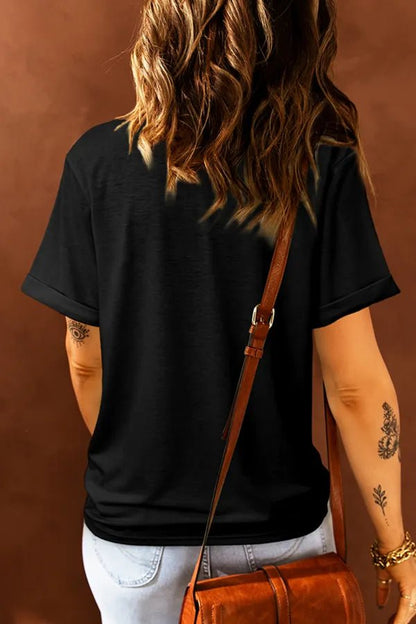Bull Head Embroidered Round Neck T Shirt – Black by Simply Love