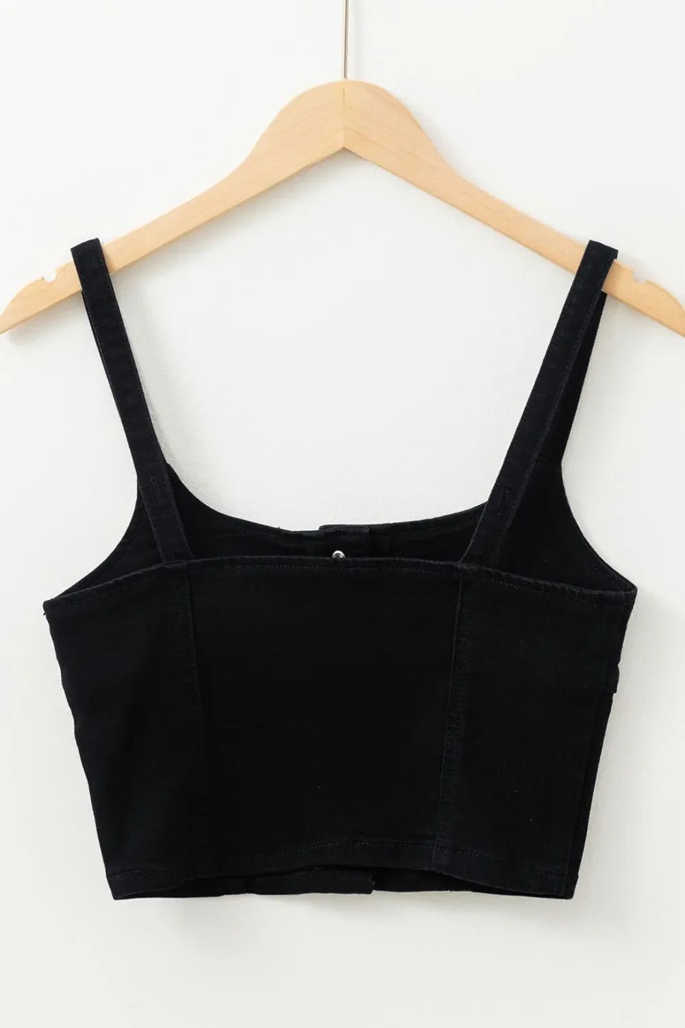 Acid Wash Buttoned Cropped Slim Denim Tank Top – Black by Simply Love