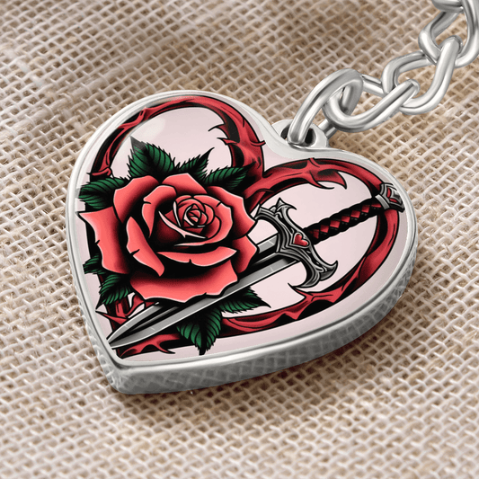Rose & Dagger Heart Key Chain – Fierce Love Symbol | Gothic Romance Jewelry – Graphic Heart Keychain (Silver) Accessories by ShineOn Fulfillment