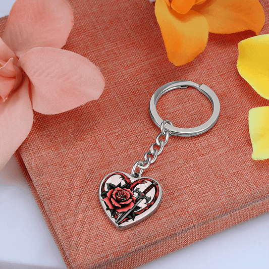 Rose & Dagger Heart Key Chain – Fierce Love Symbol | Gothic Romance Jewelry – Graphic Heart Keychain (Silver) Accessories by ShineOn Fulfillment