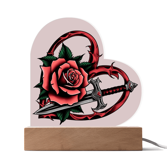 Rose & Dagger Heart – Light up | Acrylic Heart Plaque – Corded LED Base Miscellaneous by ShineOn Fulfillment
