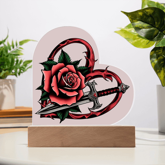 Rose & Dagger Heart – Light up | Acrylic Heart Plaque – Corded LED Base Miscellaneous by ShineOn Fulfillment