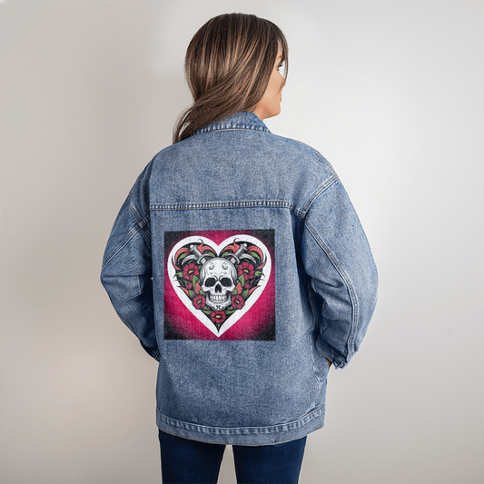 Skull & Dagger Jean Jacket – Fierce Love Symbol | Gothic Romance Jacket