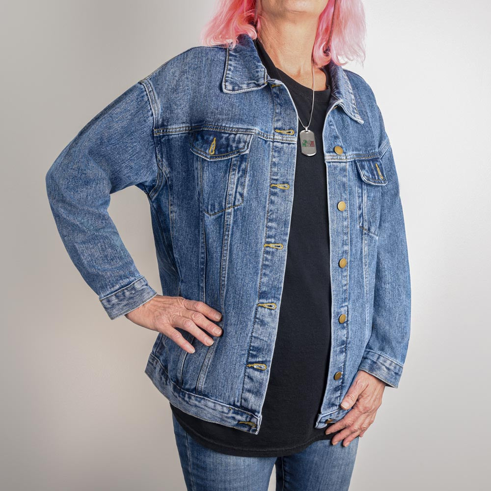 Rose & Dagger Jean Jacket – Fierce Love Symbol | Gothic Romance Jacket