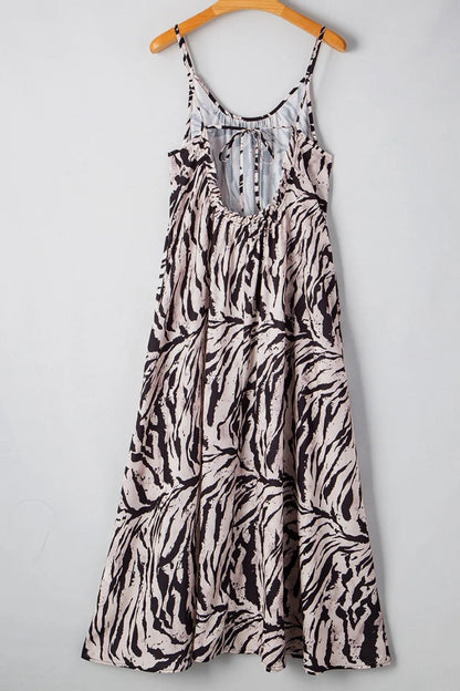 Abstract Print Tie Back Maxi Cami Dress