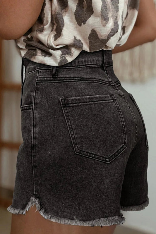 Raw Hem High Waist Denim Shorts – Dark Gray by Simply Love