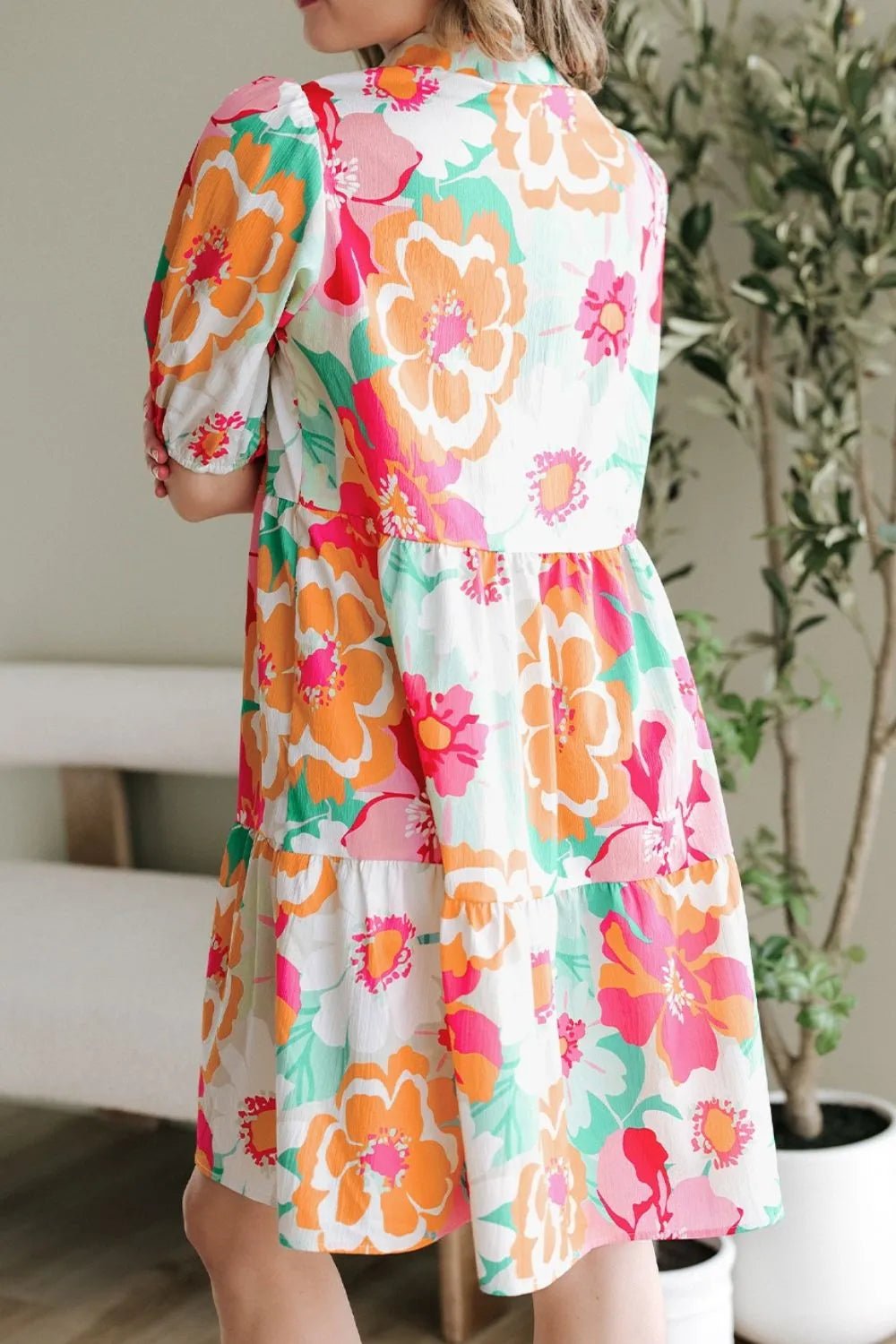 Button Down Floral Puff Sleeve Babydoll Dress – Strawberry by Simply Love