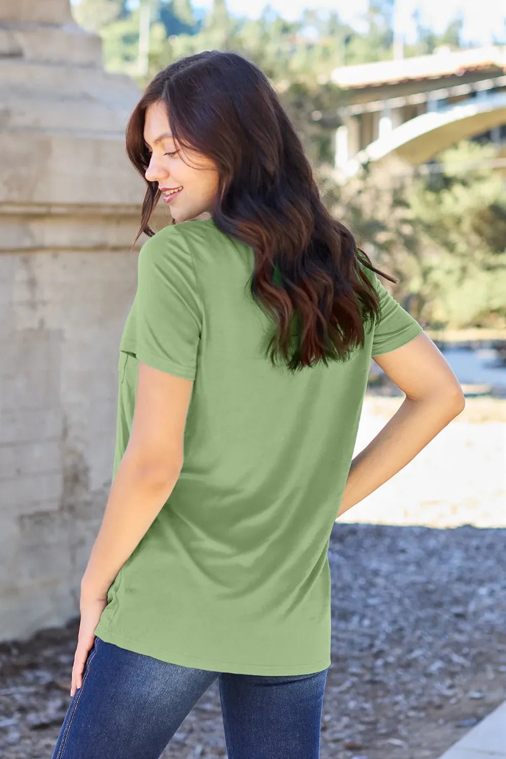 Basic Bae Bamboo Full Size V - Neck Short Sleeve T-Shirt – Matcha Green by Simply Love