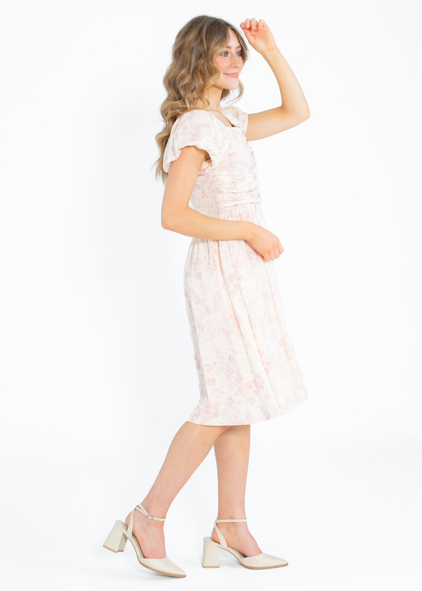 Brienna Ruched Bodice Cap Sleeve Midi Dress
