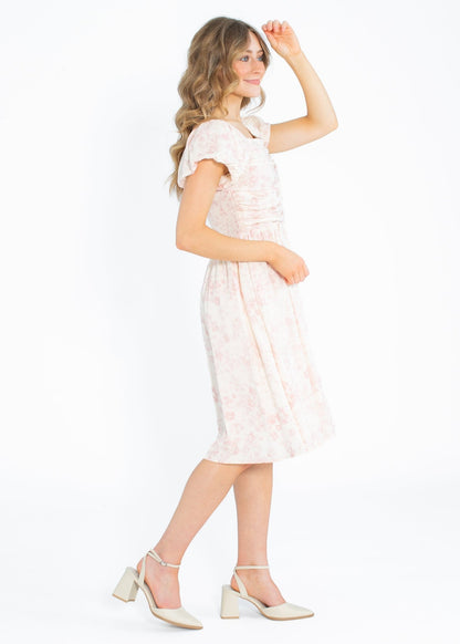 Brienna Ruched Bodice Cap Sleeve Midi Dress