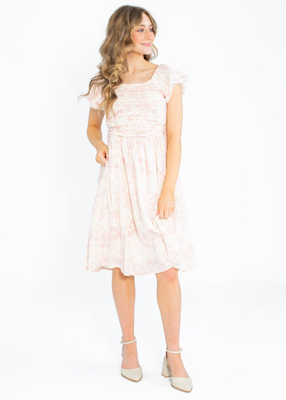 Brienna Ruched Bodice Cap Sleeve Midi Dress