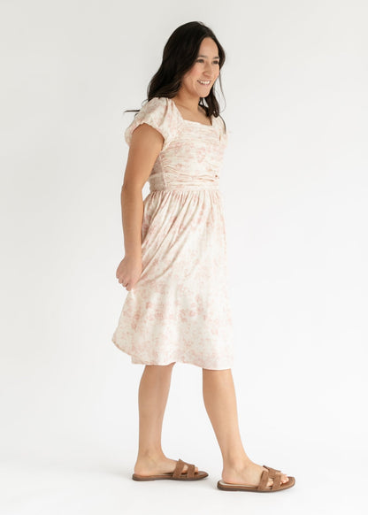 Brienna Ruched Bodice Cap Sleeve Midi Dress
