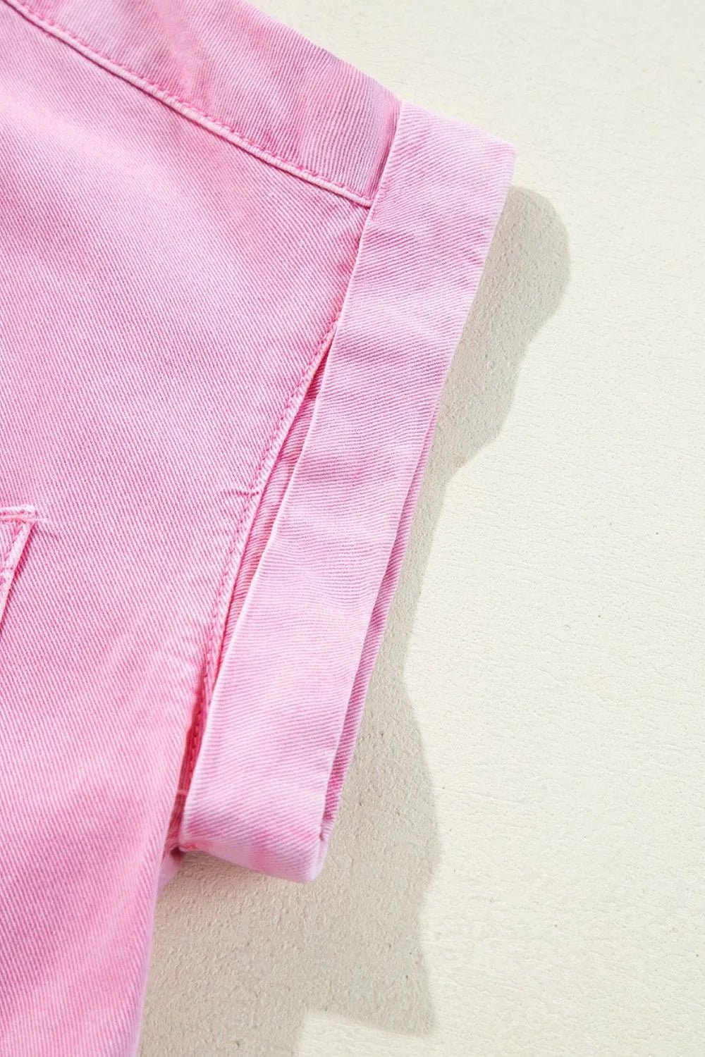 Button Down Short Sleeve Denim Dress – Blush Pink by Simply Love