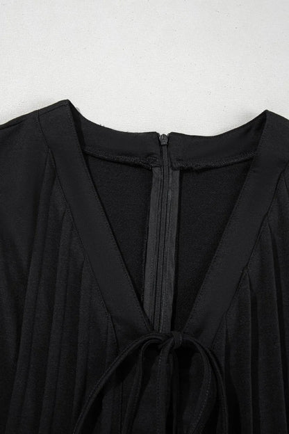 Tie V Neck Pintuck Sleeveless Loose Romper – Black by Simply Love