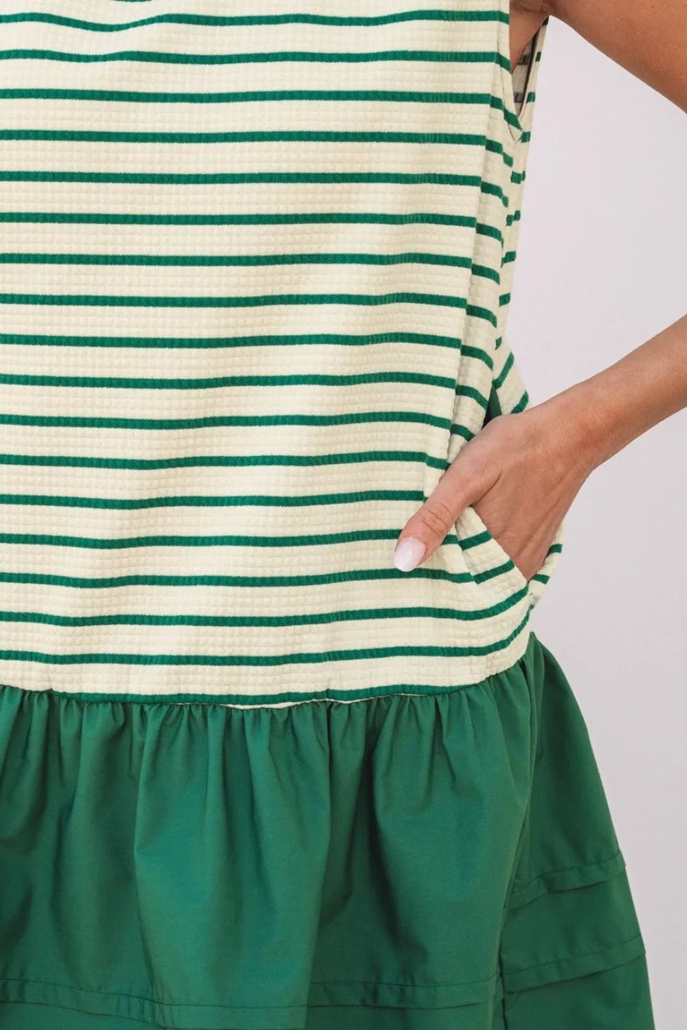 Stripe Woven Sleeveless Mini Dress – Dark Green by Simply Love