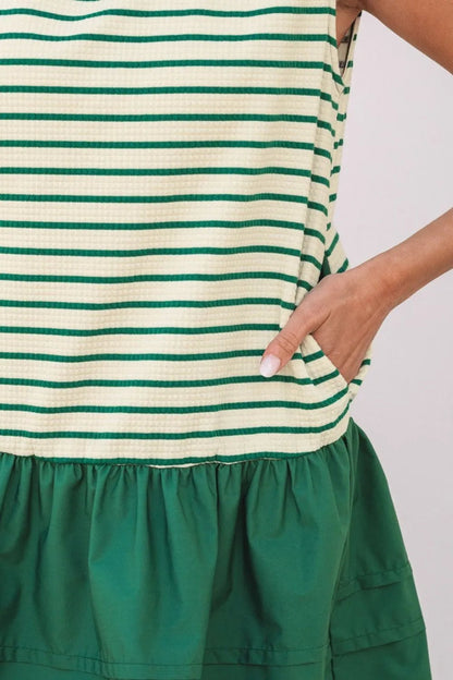 Stripe Woven Sleeveless Mini Dress – Dark Green by Simply Love