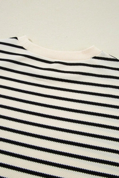Striped Round Neck Ruffle Sleeve Blouse – Black by Simply Love