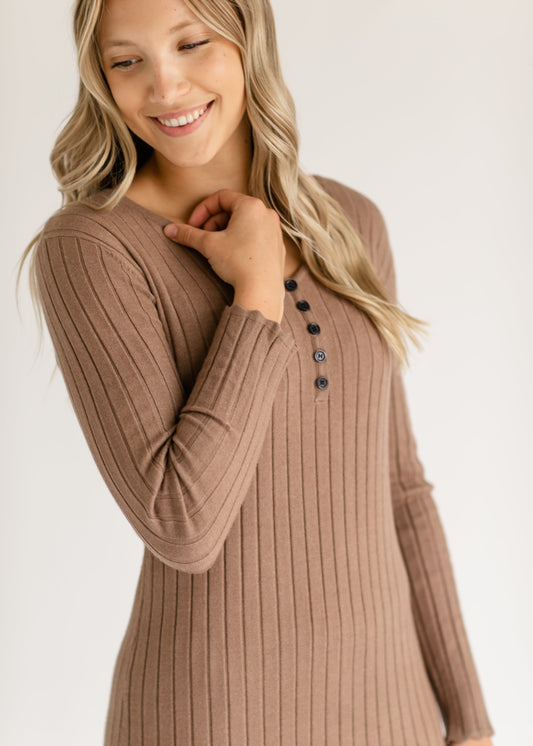 Cassie Quarter Button Knit Midi Dress
