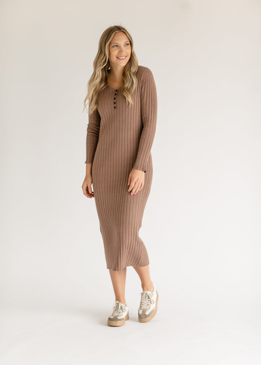 Cassie Quarter Button Knit Midi Dress