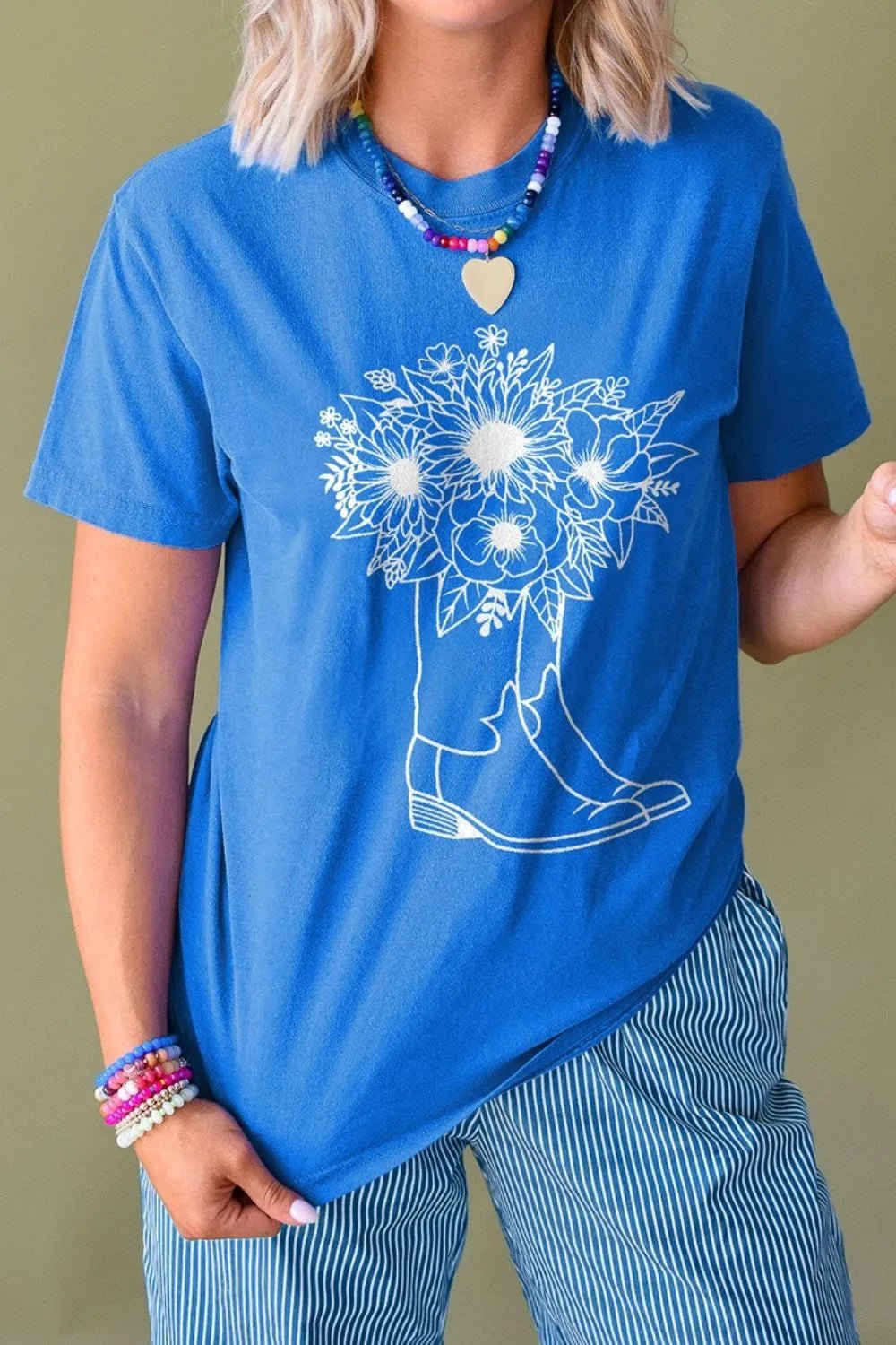 Graphic Round Neck Short Sleeve T-Shirt – Blue by Simply Love