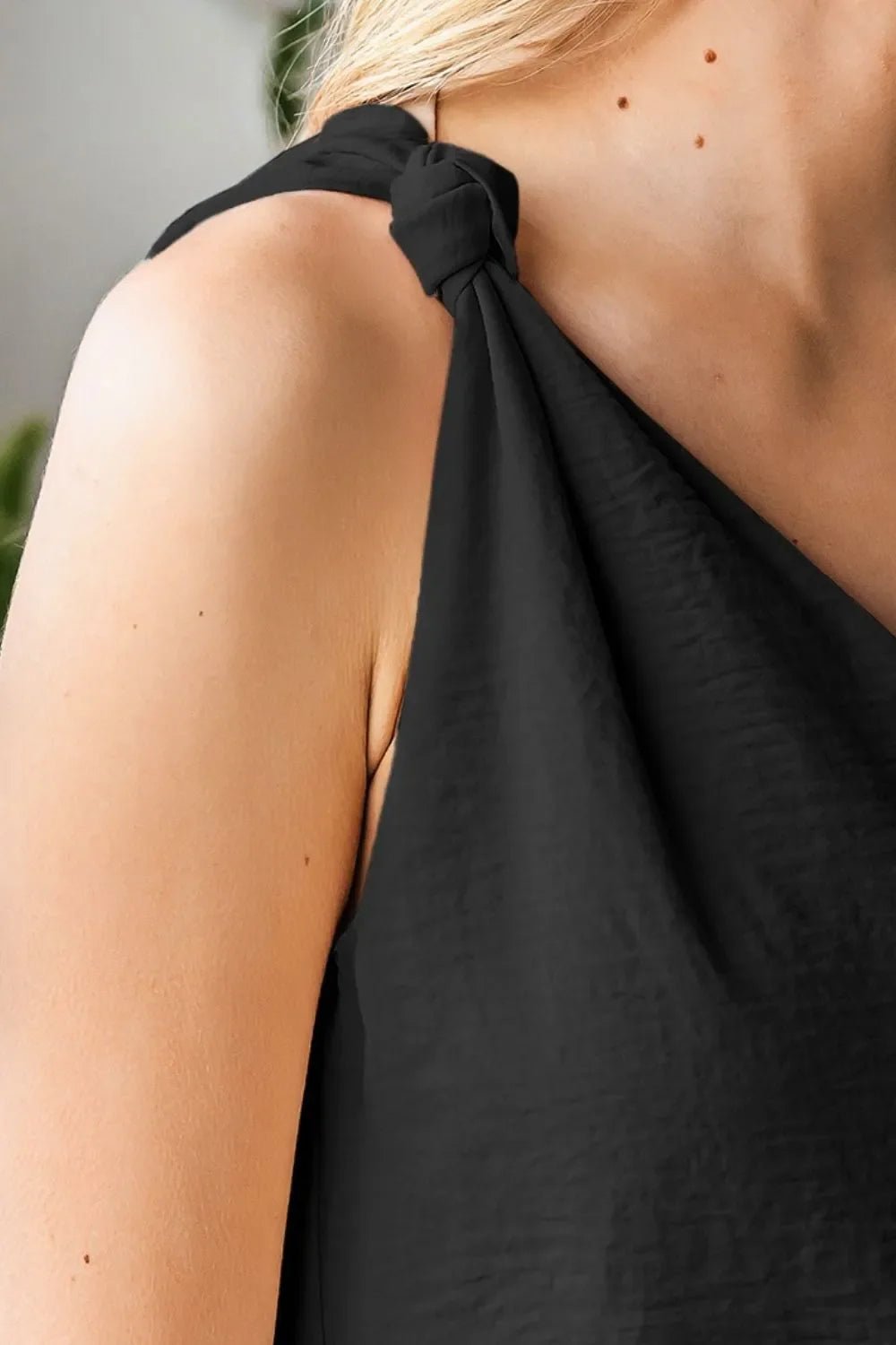 V Neck Knotted Shoulder Vest – Black by Simply Love
