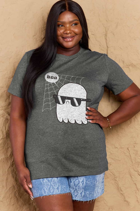 Simply Love Full Size BOO Graphic Cotton Tee – Black by Simply Love